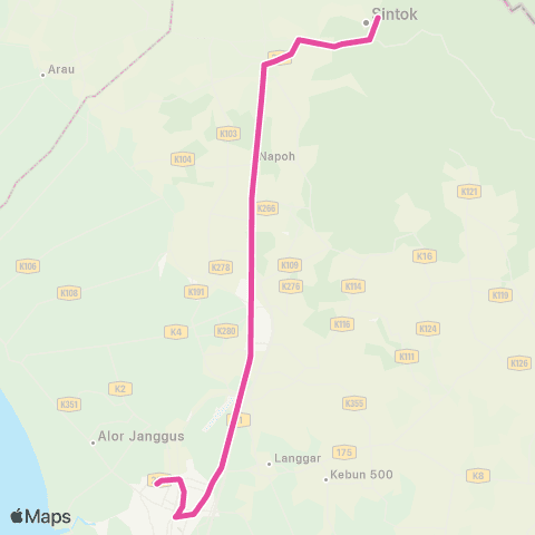 BAS.MY Kangar Alor Setar - Uum Sintok via Jitra map