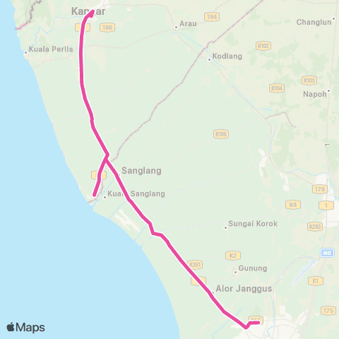 BAS.MY Kangar Kangar - Alor Setar via Kuala Sanglang map