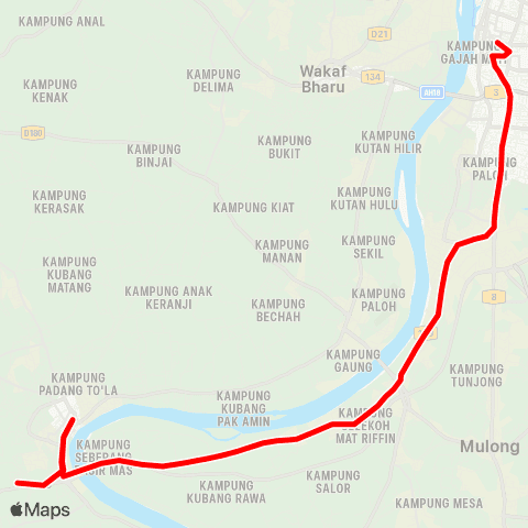 BAS.MY Kota Bharu Kota Bharu - Pasir Mas via Salor map