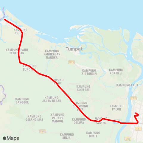 BAS.MY Kota Bharu Kota Bharu - Pengkalan Kubor via Chabang Empat map