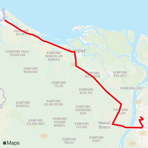 BAS.MY Kota Bharu Kota Bharu - Pengkalan Kubor via Tumpat map