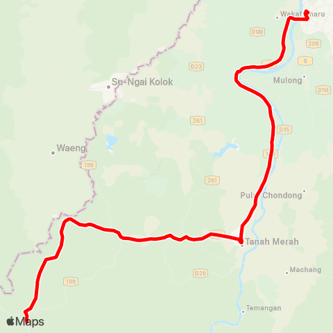 BAS.MY Kota Bharu Kota Bharu - Jeli via Tanah Merah map