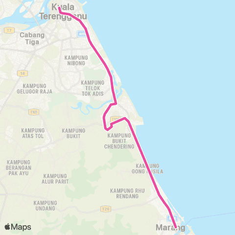 BAS.MY Kuala Terengganu Kuala Terengganu - Chendering (Uitm) - Marang map