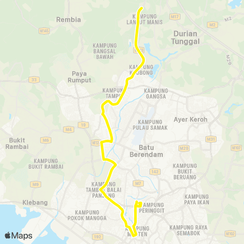 BAS.MY Melaka Melaka Sentral - Taman Inang Sari map