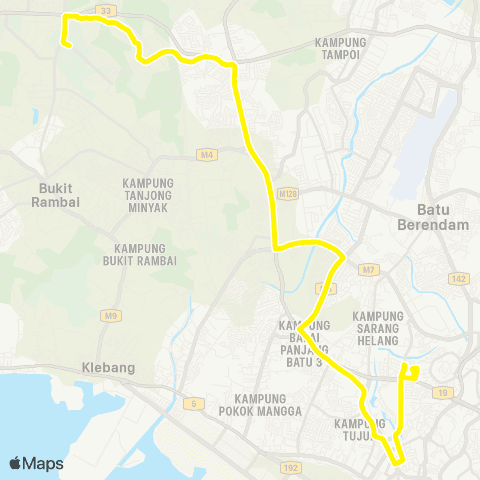 BAS.MY Melaka Melaka Sentral - Bertam Ulu / Tanjung Minyak Perdana map