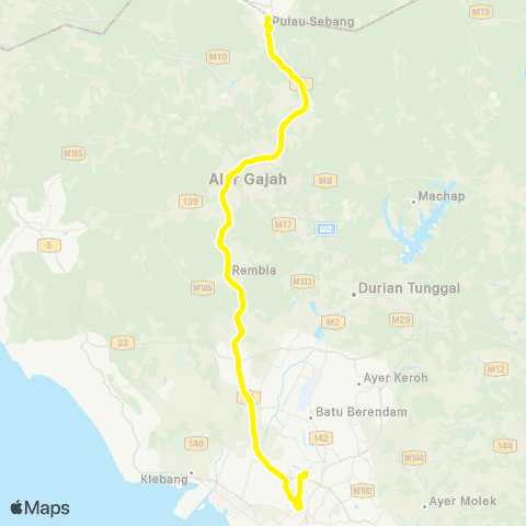 BAS.MY Melaka Melaka Sentral - Tampin via Alor Gajah map