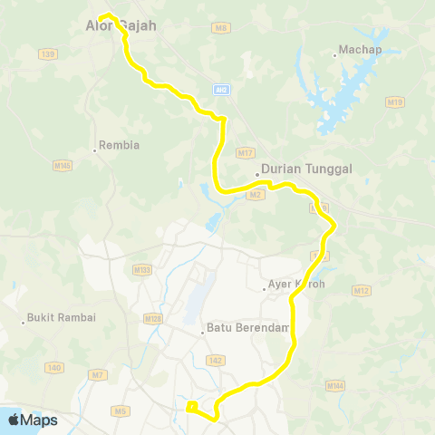 BAS.MY Melaka Term Alor Gajah Sentral - Melaka Sentral - Durian Tunggal map