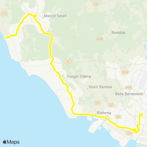 BAS.MY Melaka Melaka Sentral - Masjid Tanah / Pengkalan Balak map