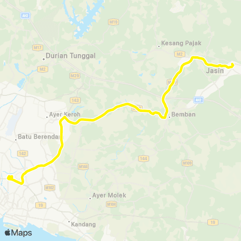 BAS.MY Melaka Melaka Sentral - Jasin map