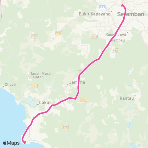 BAS.MY Seremban Terminal 1-Port Dickson via Spg Siliau map