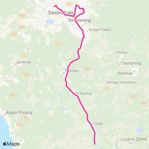 BAS.MY Seremban Terminal1-Pekan Linggi map