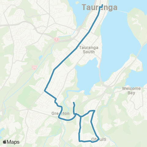 BayBus (Bay of Plenty) Ohauiti - Toi Ohomai - Greerton - Hosp - Tauranga City map
