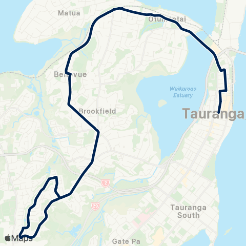 BayBus (Bay of Plenty) Cambridge Hts - Brookfield - Ngatai Rd - Tauranga City map