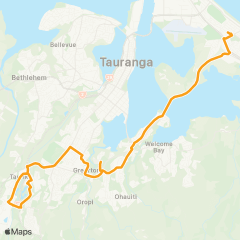 BayBus (Bay of Plenty) Bayfair - Maungatapu - Toi Ohomai - Greerton - Tauranga Xing map