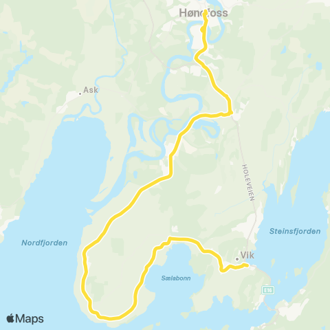 Brakar Hønefoss-Vik via Røyse map