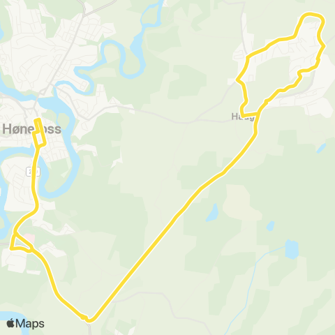 Brakar Hønefoss-Haug via Lisletta map