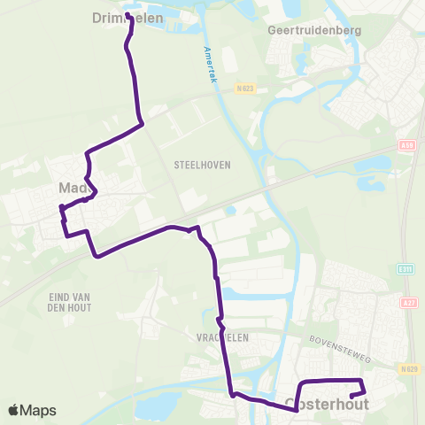 Bravo Drimmelen via Made - Oosterhout map