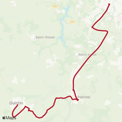 BreizhGo Car 22 Rostrenen - Saint-Brieuc map