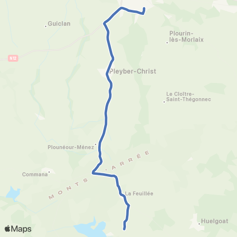 BreizhGo Car 29 Morlaix - Huelgoat - Quimper map