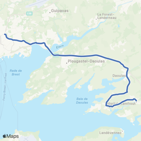 BreizhGo Car 29 Le Faou - Daoulas - Brest map
