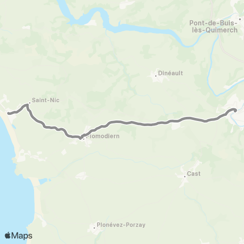 BreizhGo Car 29 TAD Cast, Dinéault, Ploéven, Plomodiern, Plonévez-Porzay, Port Launay, St Coulitz, St Nic, St Ségal, Trégarvan vers Châteaulin  map