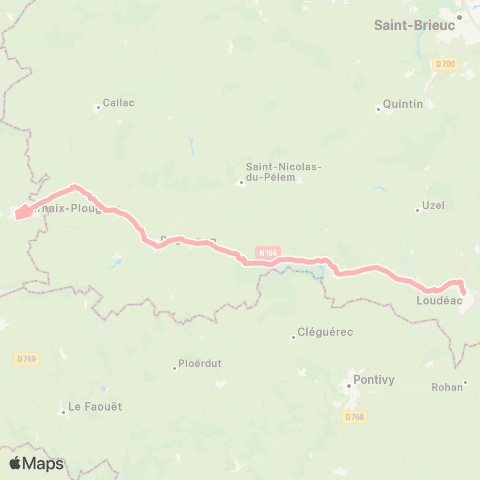 BreizhGo Car 29 Loudéac - Rostrenen - Carhaix map