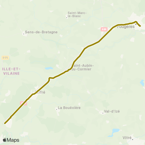 BreizhGo Car 35 Fougères - Rennes map