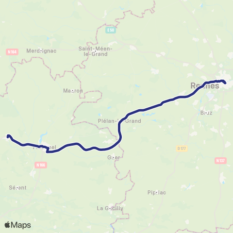 BreizhGo Car 35 Pontivy - Rennes map