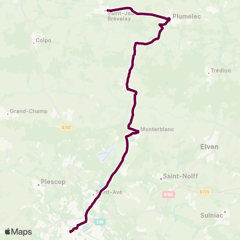 BreizhGo Car 56 St-Jean-Brévelay - Plumelec - Monterblanc - Vannes map