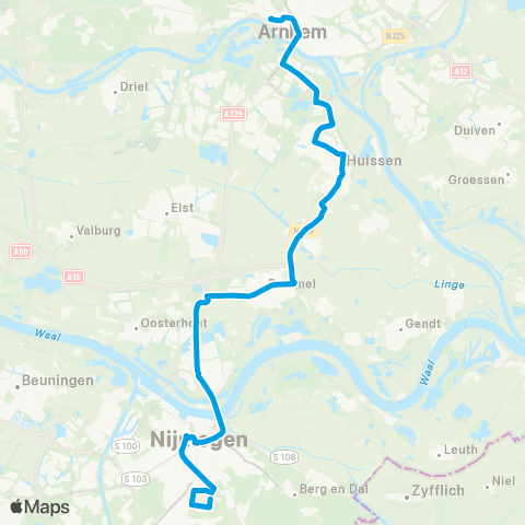 Breng Arnhem CS - Nijmegen Heyendaal map