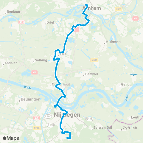 Breng Arnhem CS - Elst - Nijmegen Brakkenstein map
