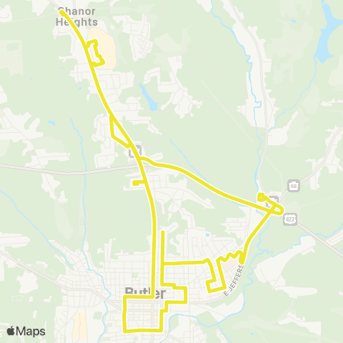 Butler Transit Authority Yellow map