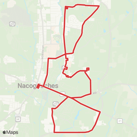 Brazos Transit District Nacogdoches Red map
