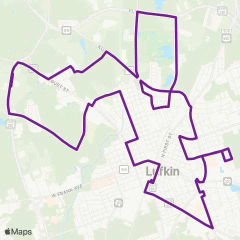 Brazos Transit District Lufkin Purple map