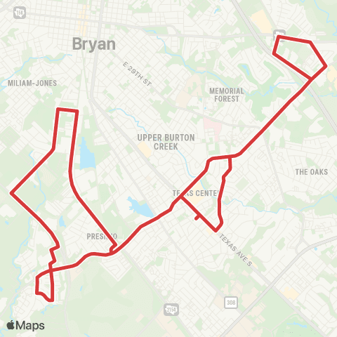 Brazos Transit District Bryan Red map