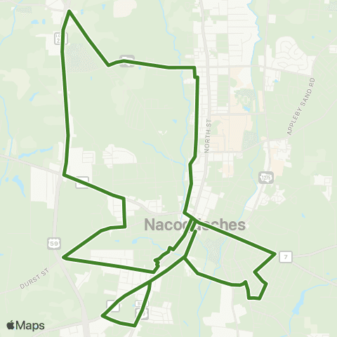 Brazos Transit District Nacogdoches Green map