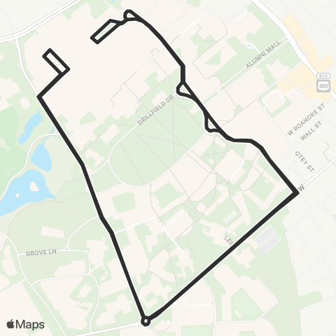 Blacksburg Transit Campus Shuttle map