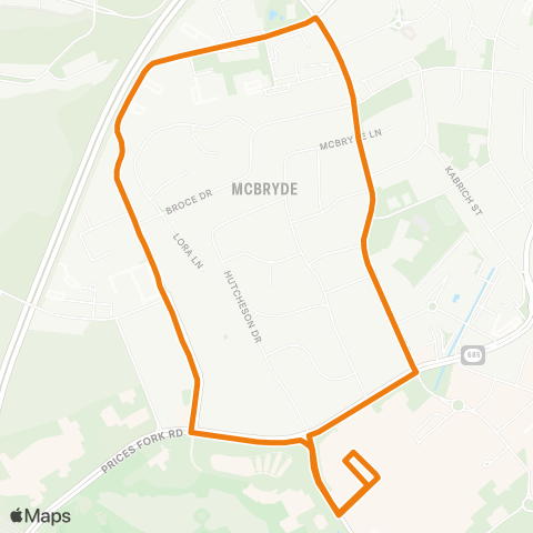 Blacksburg Transit Toms Creek Road map