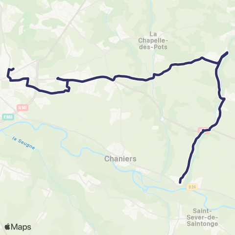 BUSS Chaniers, St.Sauvant, Saintes >< Agrippa d'Aubigne map