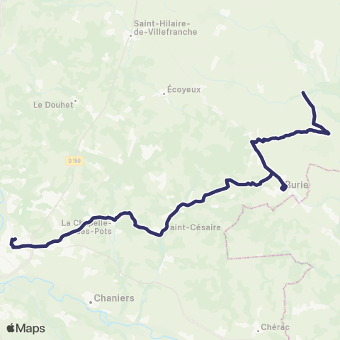 BUSS Migron, Villars les Bois, Burie, St.Bris des Bois, St.Cesaire, la Chapelle des Pots, Saintes >< Agrippa d'Aubigne map