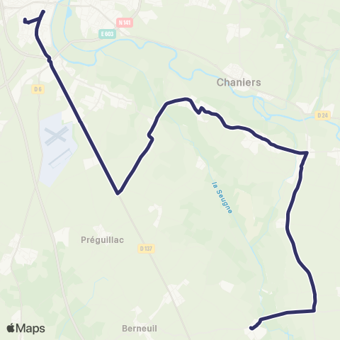 BUSS Colombiers, Montils, Courcoury, les Gonds, Saintes >< Collège Quinet map