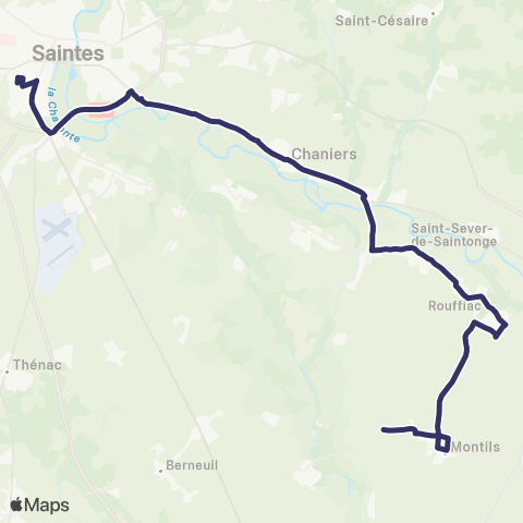 BUSS Montils, Rouffiac, St.Sever de Saintonge, Saintes >< Collège Quinet map
