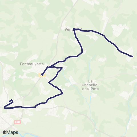 BUSS L16 (Heures Creuses) St.Césaire, Venerand, Fontcouverte, Chaniers, Saintes >< Agrippa d'Aubigné map