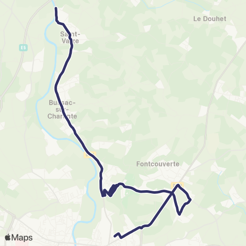 BUSS L18 (Heures Creuses) St.Vaize, Bussac S / Charente, Fontcouverte, Saintes >< Agrippa d'Aubigné map