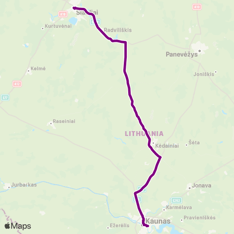 Busturas Šiauliai - Radviliškis - Kaunas (Ekspresas) map