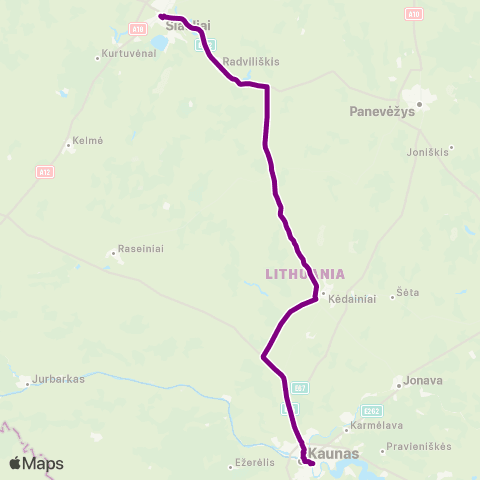 Busturas Šiauliai - Kaunas (Ekspresas) map