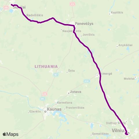 Busturas Šiauliai - Vilnius map
