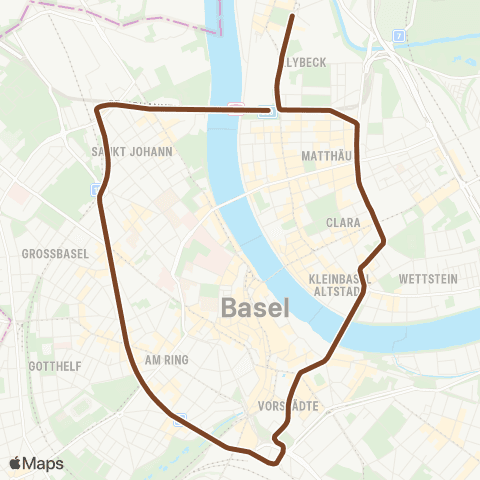 BVB - Basler Verkehrs-Betriebe Basel, Bahnhof SBB - Basel, Dreirosenbrücke map