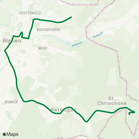BVB - Basler Verkehrs-Betriebe Riehen, Rotengraben - Bettingen, Chrischonaklinik map