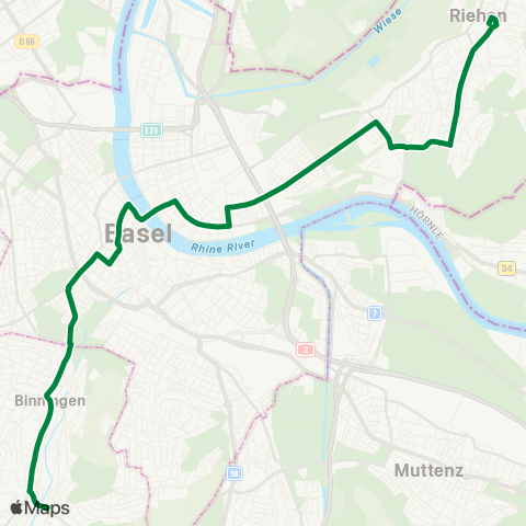 BVB - Basler Verkehrs-Betriebe Riehen, Bahnhof - Bottmingen, Schloss map